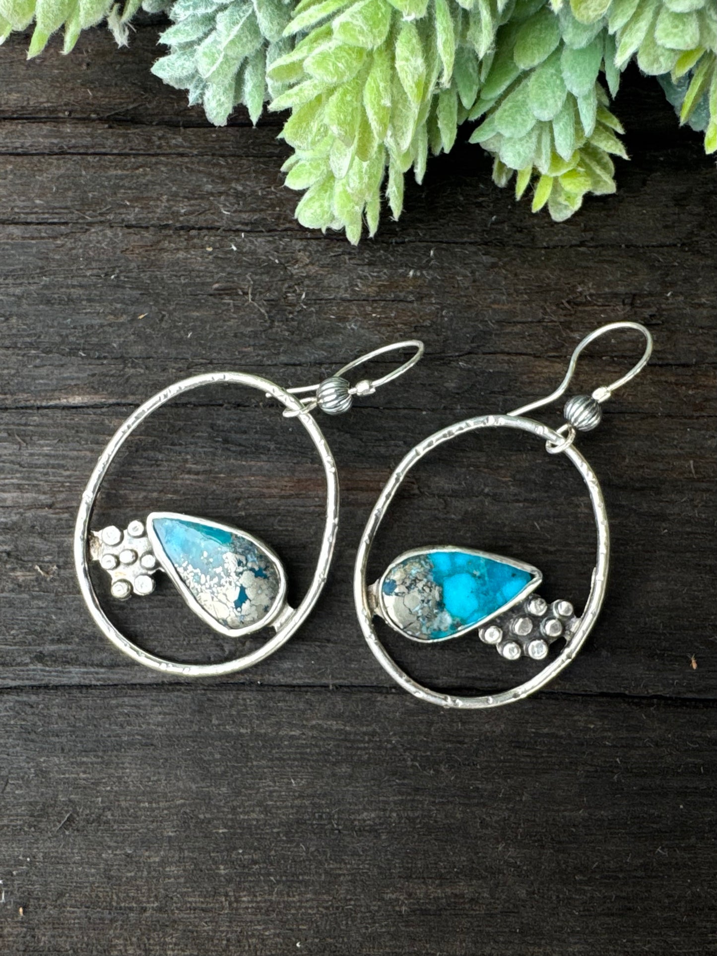 Turquoise And Sterling Pebble Earrings
