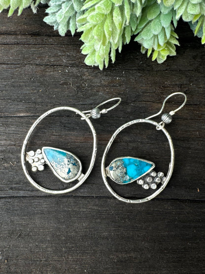 Turquoise And Sterling Pebble Earrings