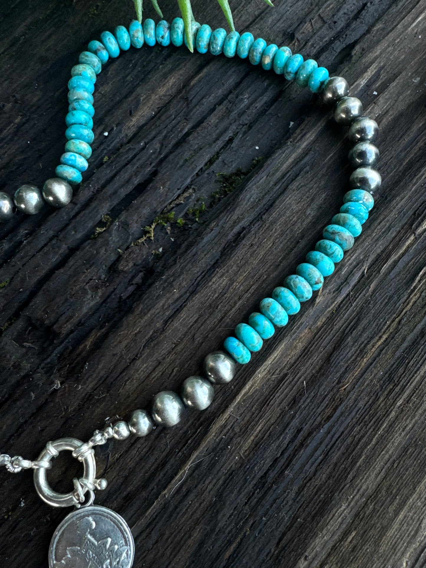 Kingman Turquoise Lotus Flower  Talisman Necklace -3 in 1 Necklace