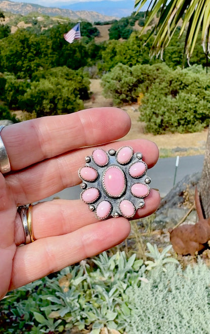 Queen Conch Shell Pink Cluster Adjustable Ring