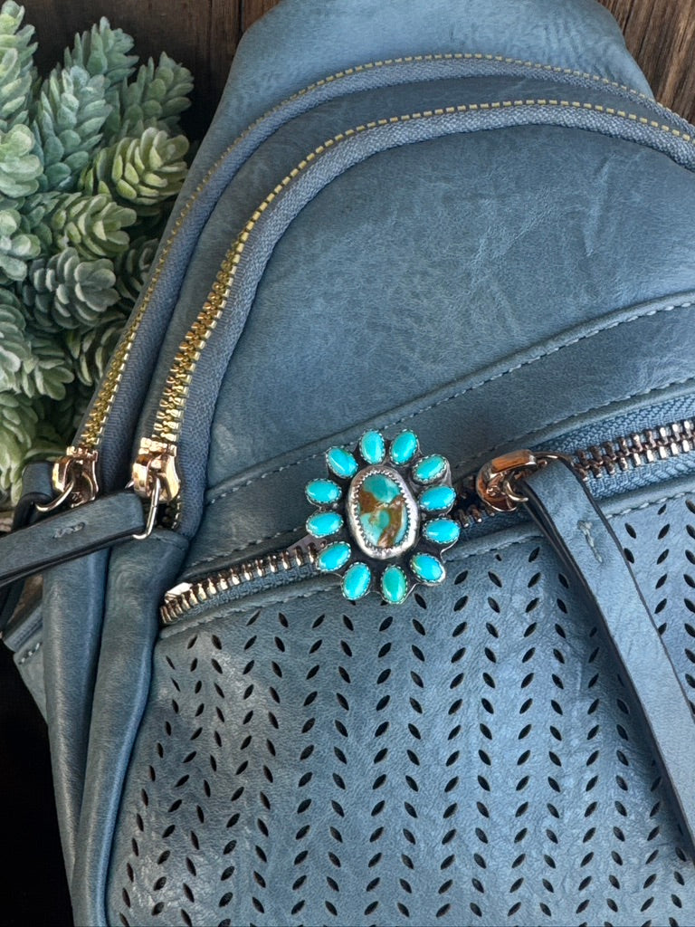 Kingman Turquoise & Sterling Silver Cluster Keychain Purse clip