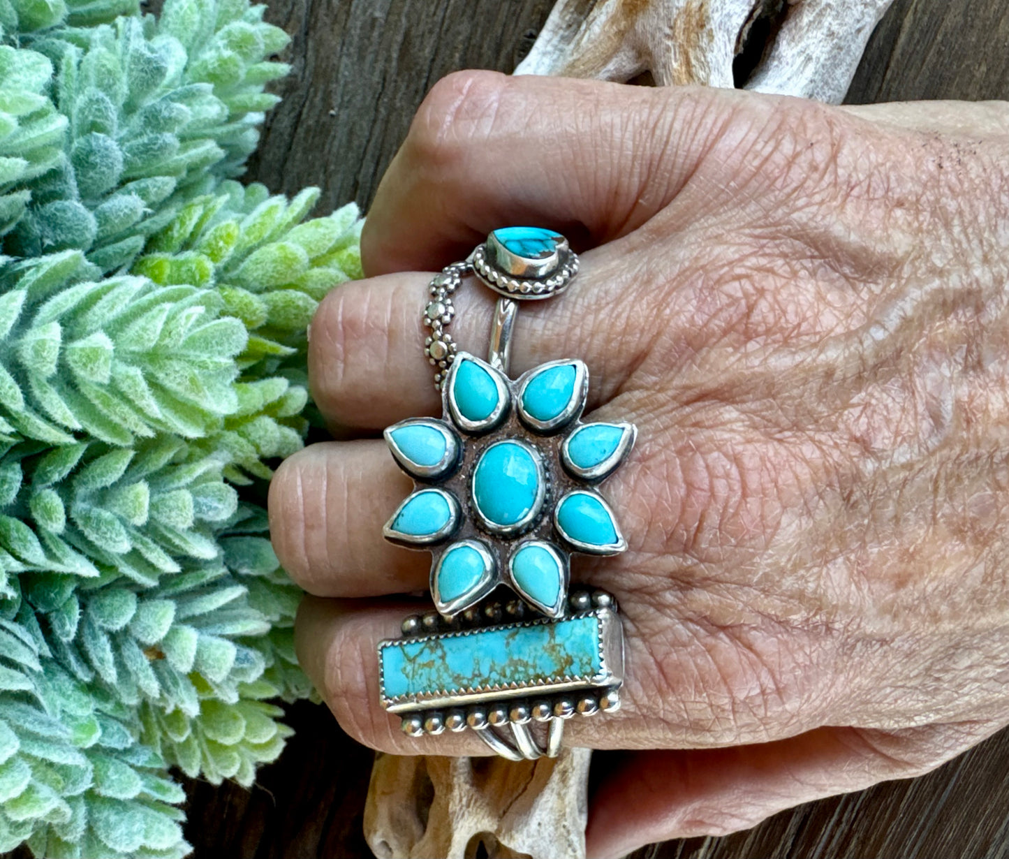 Kingman Turquoise Cluster Ring