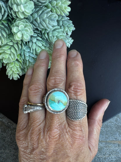 Turquoise Statement Ring - Aqua Blue/Green Turquoise With Amazing Matrix