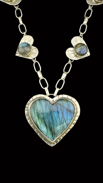 Labradorite “Love” Heart Statement Necklace