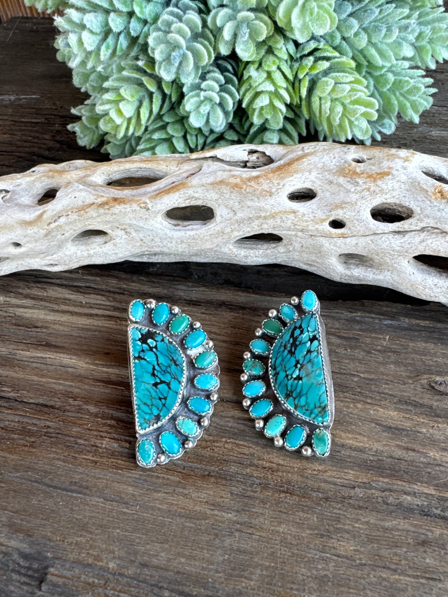 Large Kingman Turquoise Cluster Post Earrings