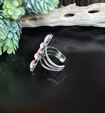 Queen Conch Shell Pink Cluster Adjustable Ring