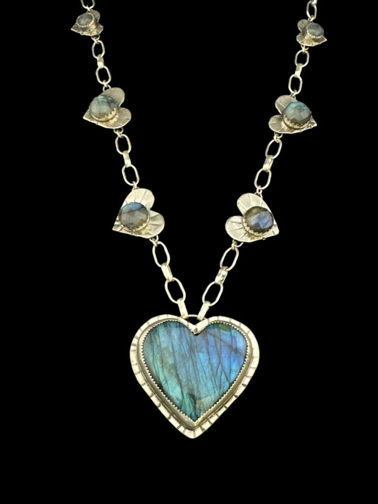 Labradorite “Love” Heart Statement Necklace