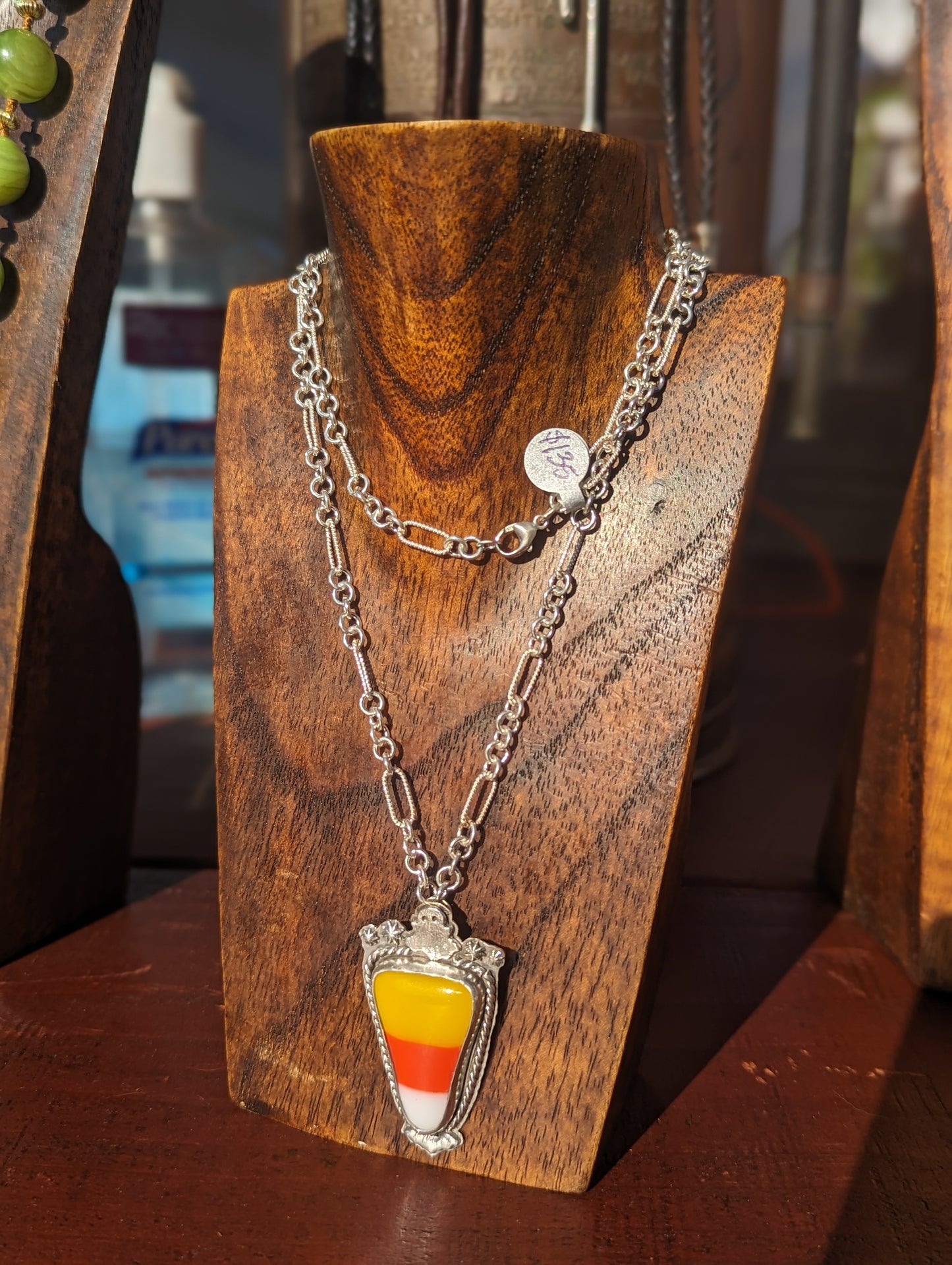 Sterling Silver Fused Glass Candy Corn Halloween Theme Necklace
