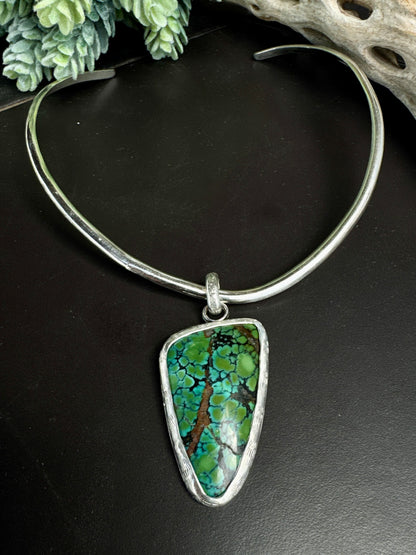 Turquoise And Sterling Silver Cuff Style Necklace