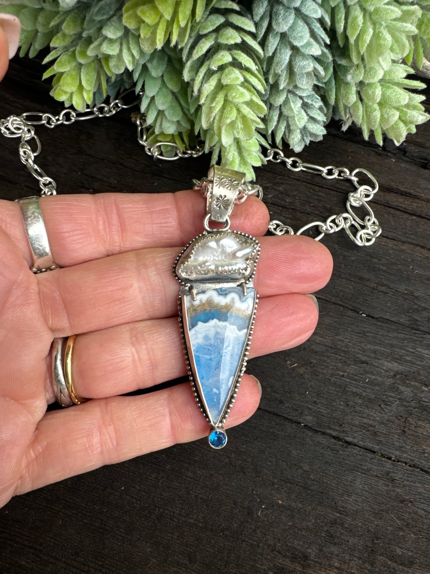 Blue Sky Agate, Pearl And topaz Cloud Necklace