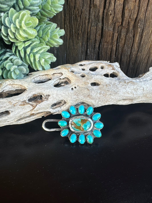Kingman Turquoise & Sterling Silver Cluster Keychain Purse clip