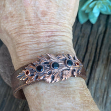 Load image into Gallery viewer, Vintage Leather And Copper Leaf Cuff Bracelet.
