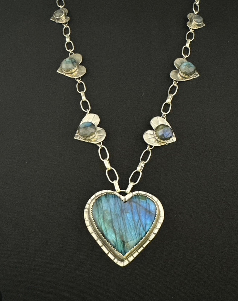 Labradorite “Love” Heart Statement Necklace