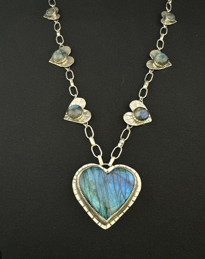 Labradorite “Love” Heart Statement Necklace