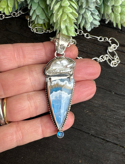 Blue Sky Agate, Pearl And topaz Cloud Necklace