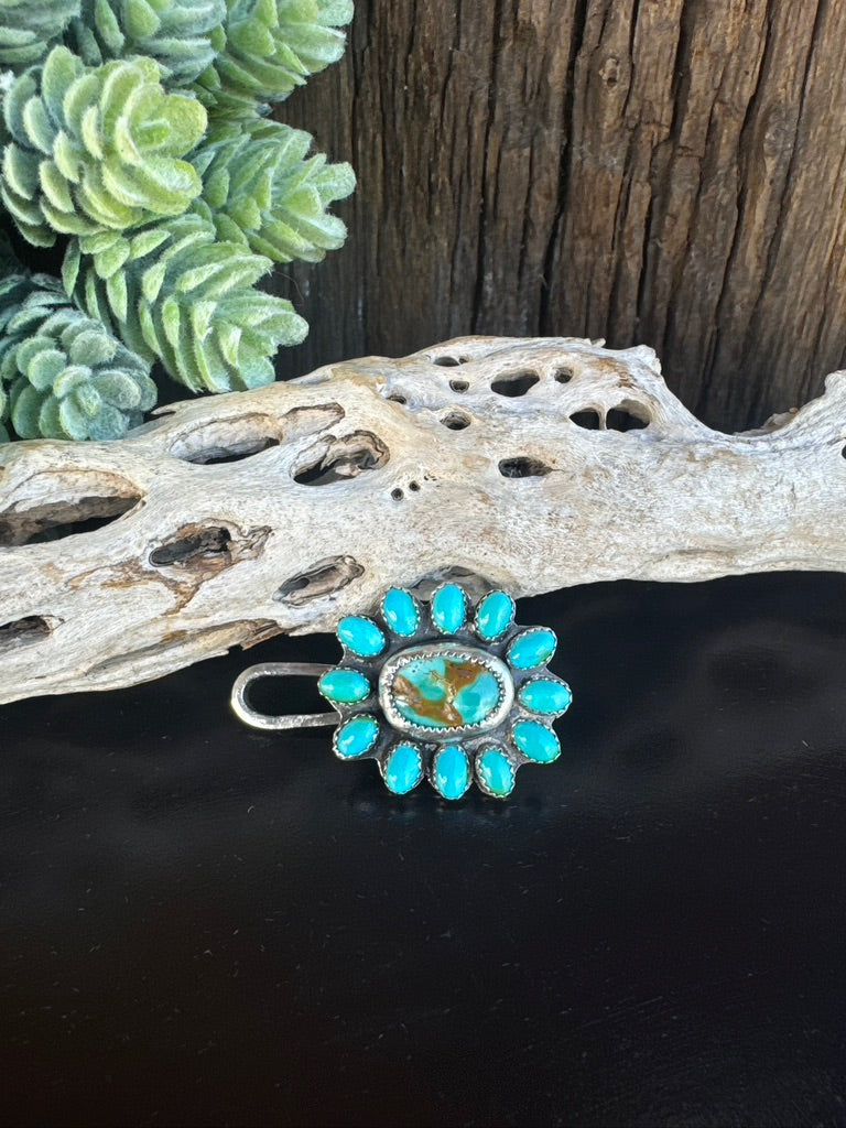 Kingman Turquoise & Sterling Silver Cluster Keychain Purse clip