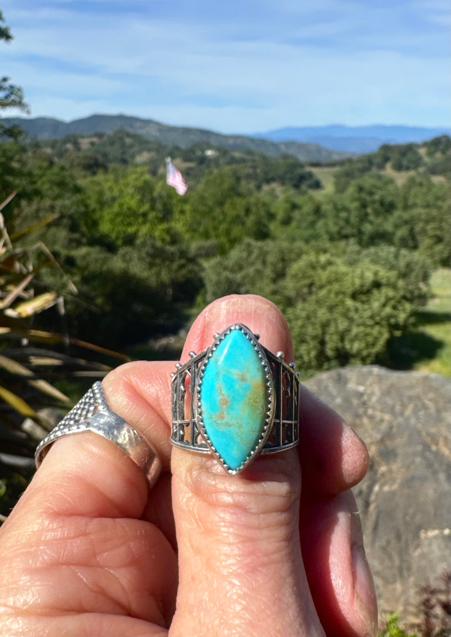 Sterling And Turquoise Castle Ring