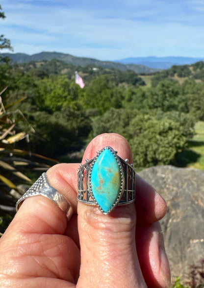 Sterling And Turquoise Castle Ring