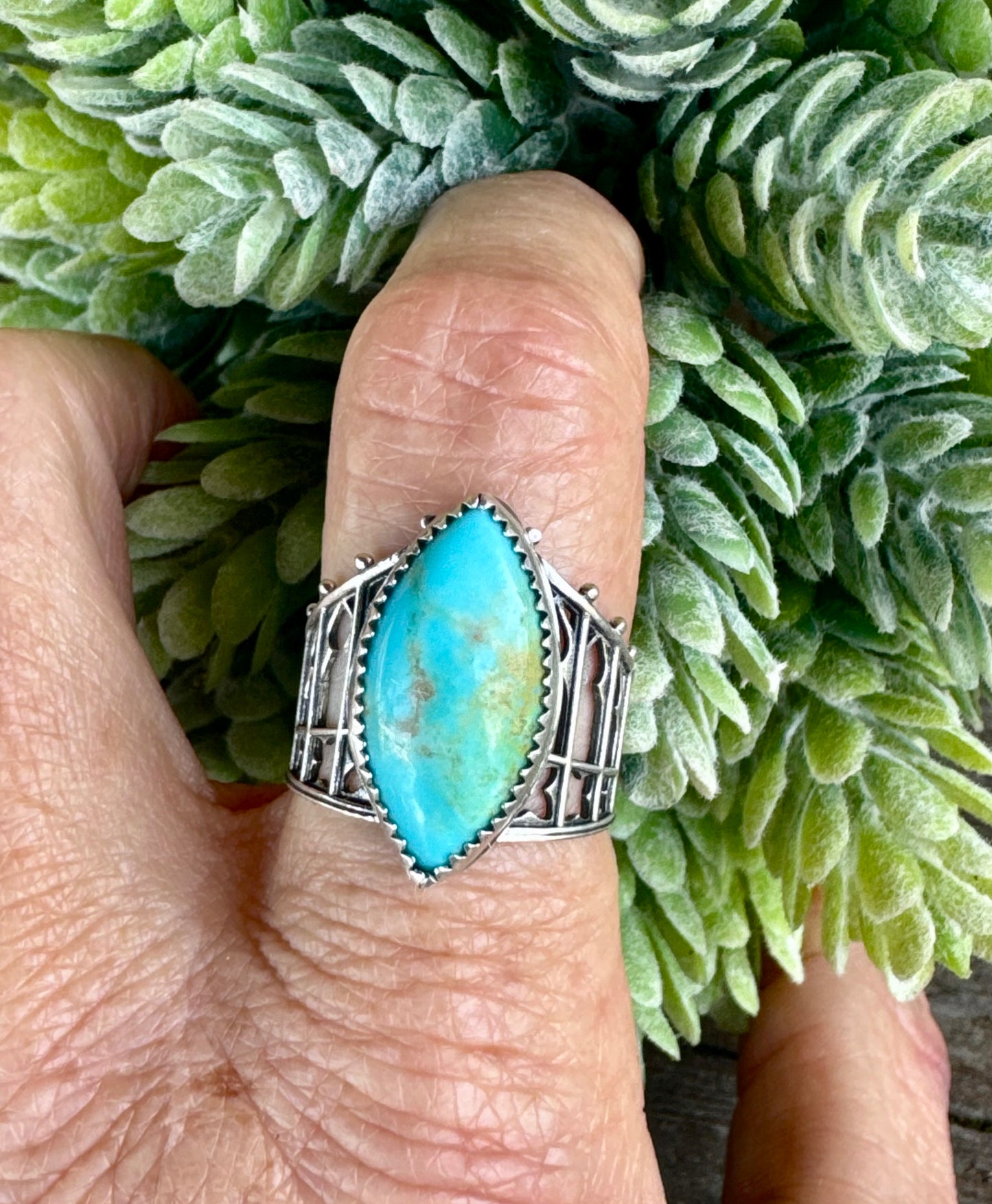 Sterling And Turquoise Castle Ring