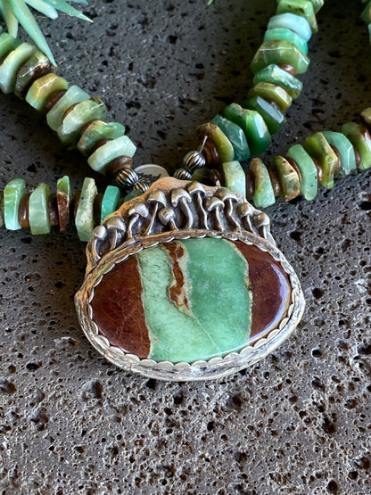 Sterling Silver And Chrysoprase Wild Mushroom Bloom Necklace