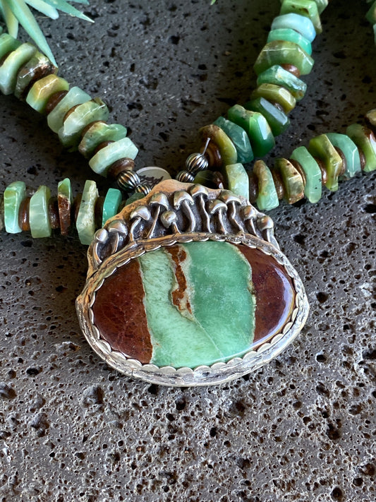 Sterling Silver And Chrysoprase Wild Mushroom Bloom Necklace