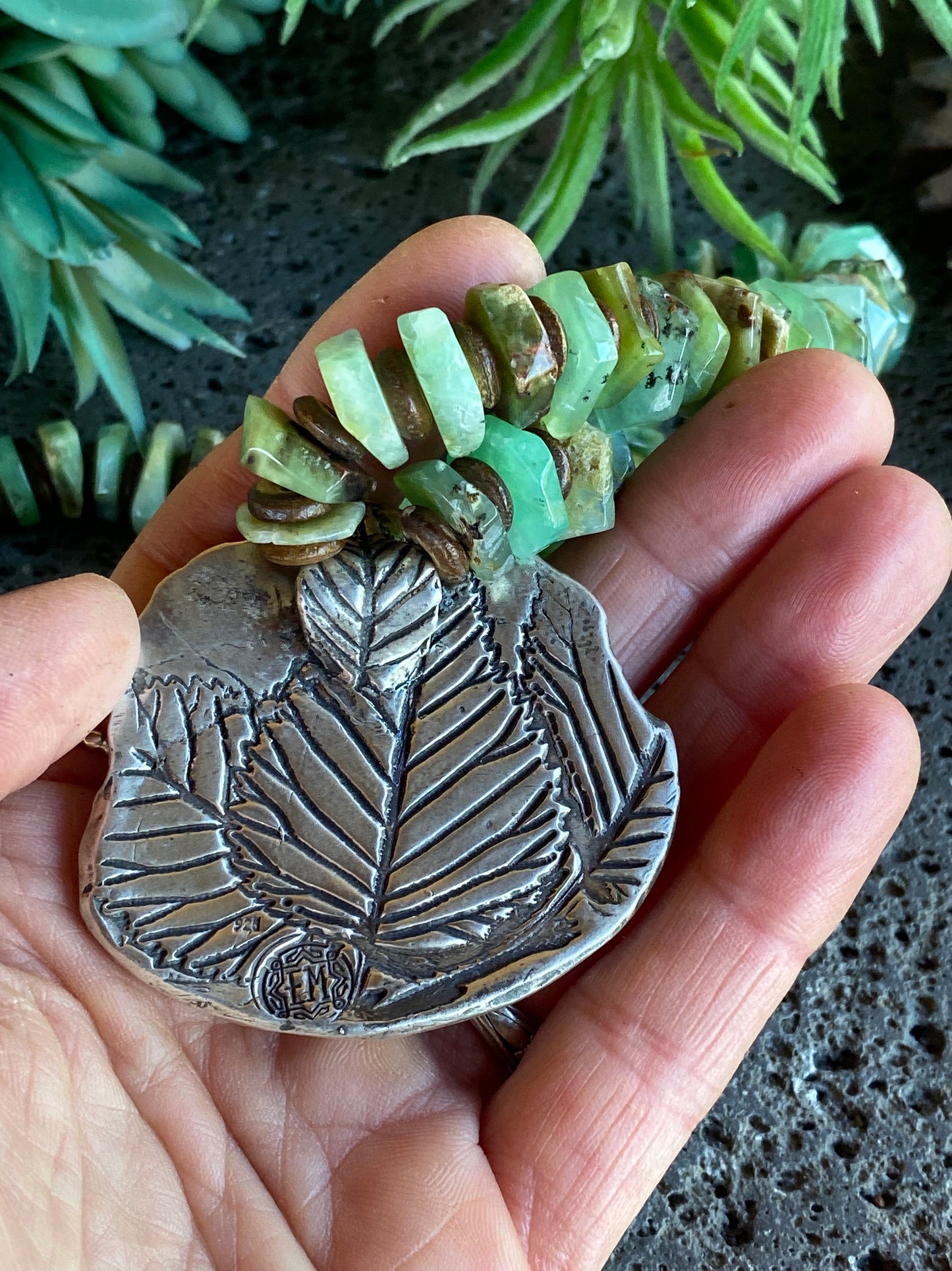 Sterling Silver And Chrysoprase Wild Mushroom Bloom Necklace