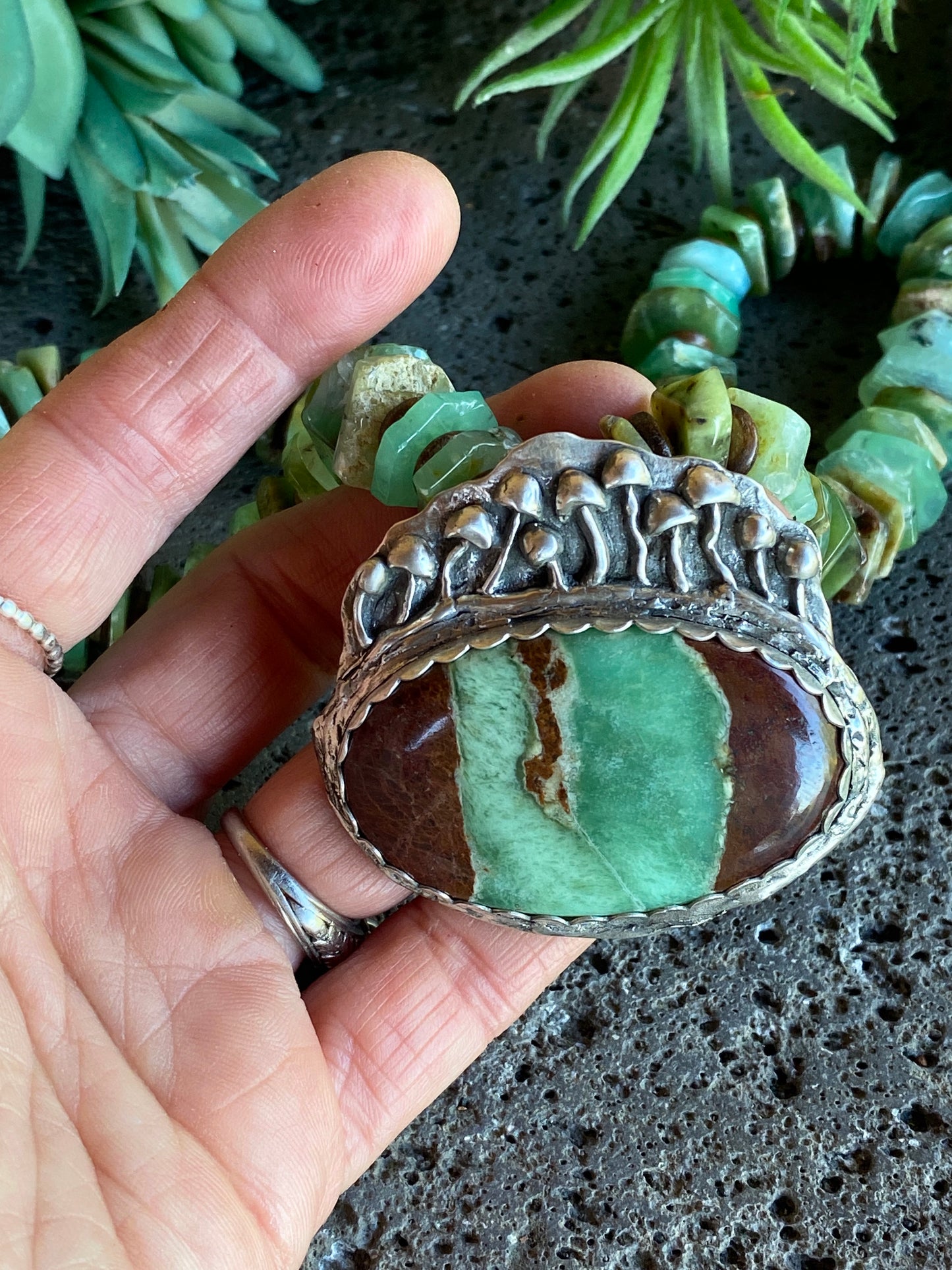 Sterling Silver And Chrysoprase Wild Mushroom Bloom Necklace