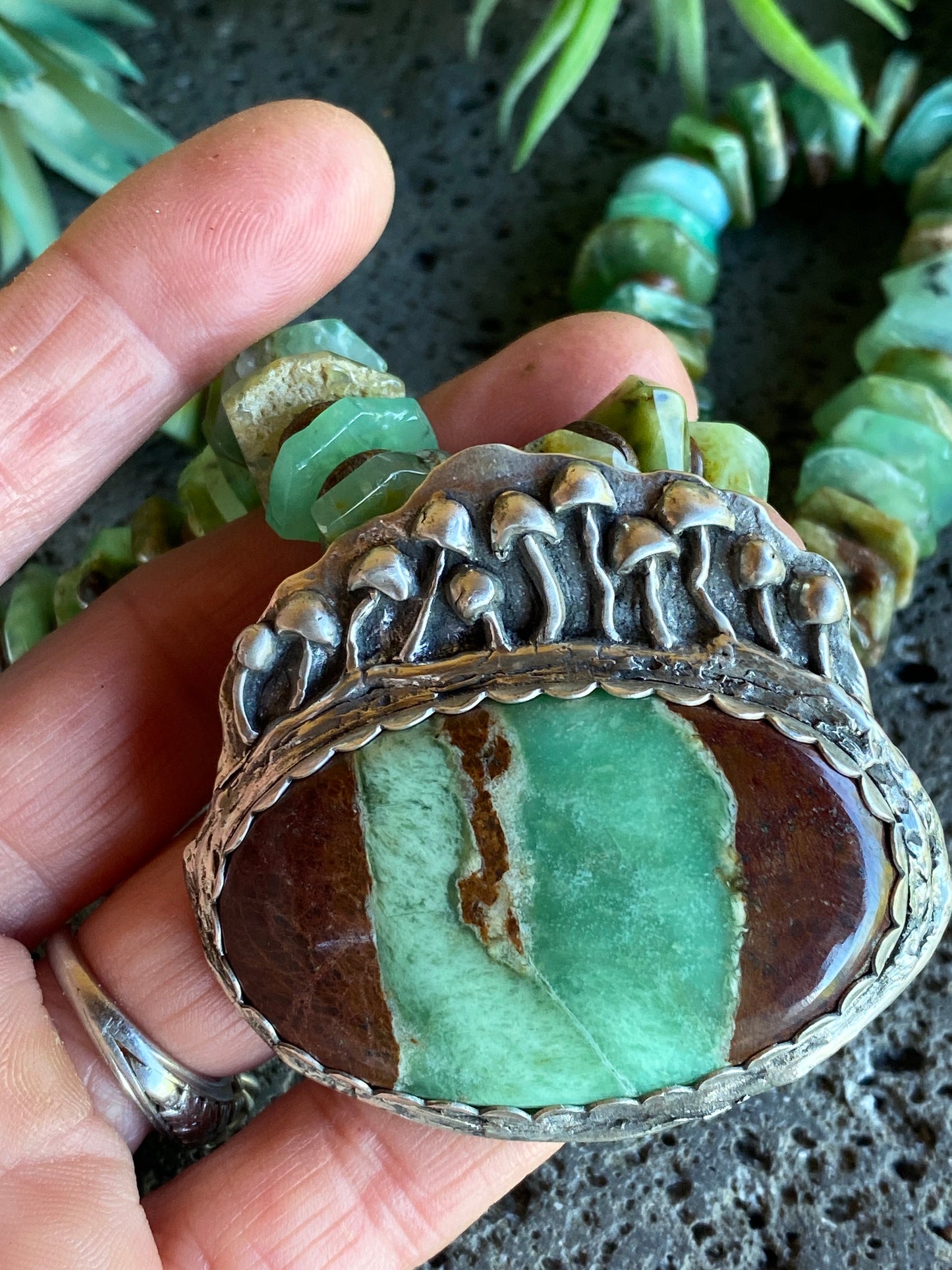 Sterling Silver And Chrysoprase Wild Mushroom Bloom Necklace