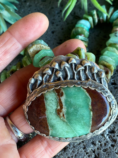 Sterling Silver And Chrysoprase Wild Mushroom Bloom Necklace