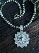 Load image into Gallery viewer, Guardian Of The Sea - Black Pearl Medallion Necklace.
