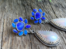 Load image into Gallery viewer, Australian Blue Opal Doublets And Freshwater Pearl Drop Earrings In Sterling Silver
