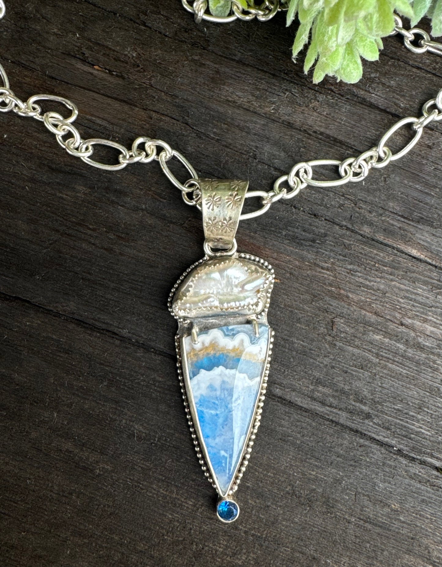 Blue Sky Agate, Pearl And topaz Cloud Necklace