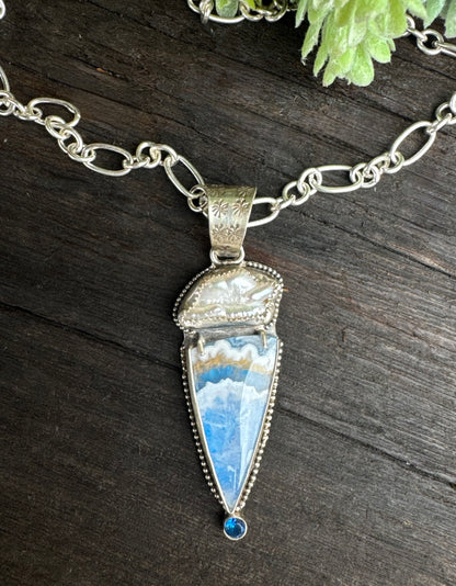 Blue Sky Agate, Pearl And topaz Cloud Necklace