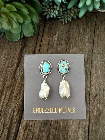 Turquoise And Baroque Pearl Earrings