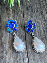 Load image into Gallery viewer, Australian Blue Opal Doublets And Freshwater Pearl Drop Earrings In Sterling Silver
