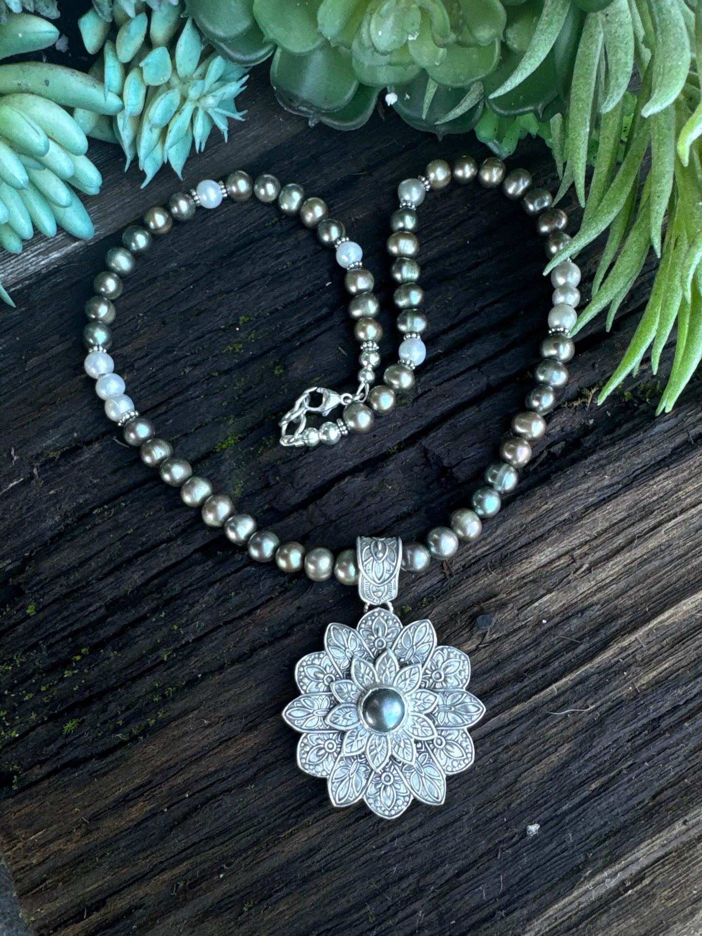 Guardian Of The Sea - Black Pearl Medallion Necklace.