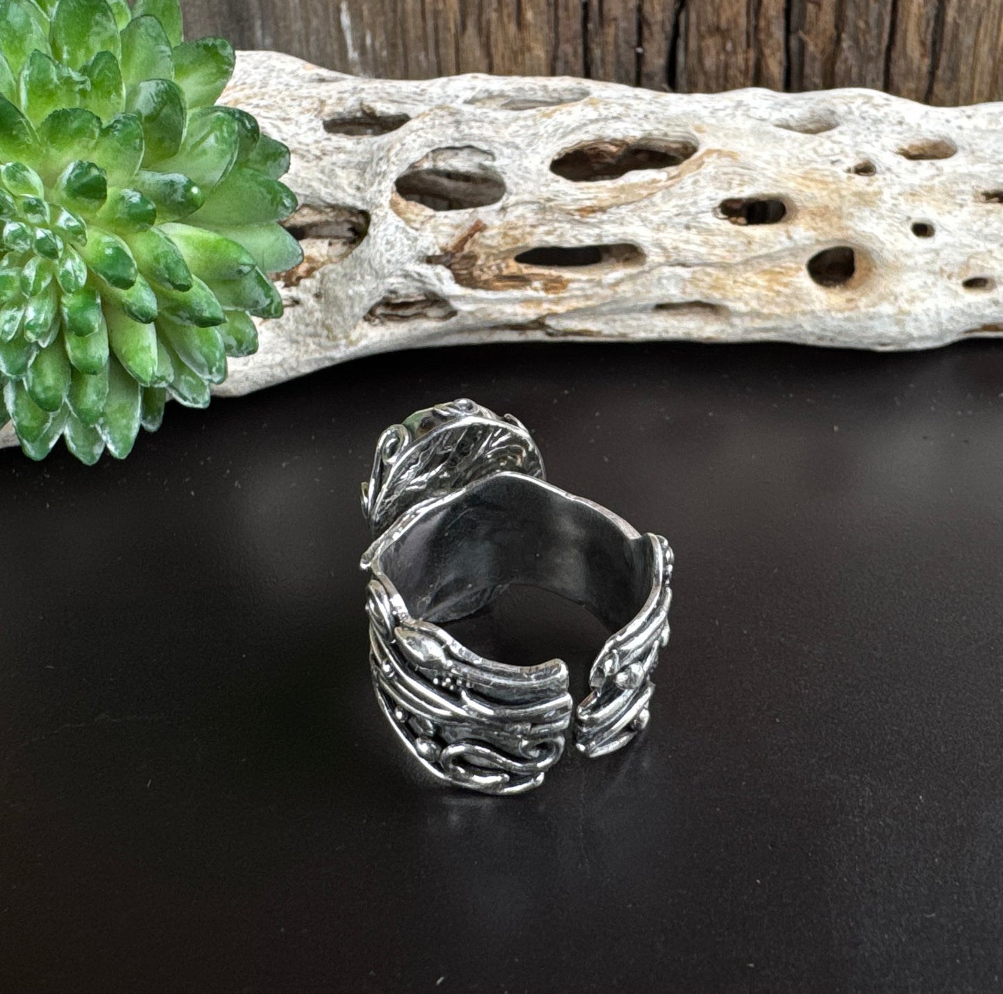 Rhodochrosite Everly Ring - Recycled And Reticulated Sterling Silver Hand forged Ring