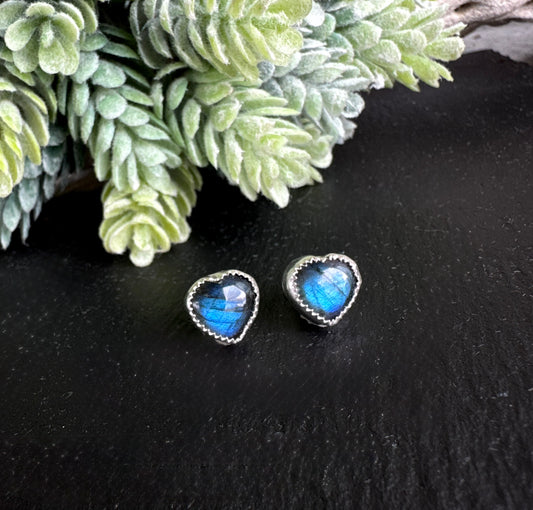 The Love Earrings - Blue Labradorite Heart And Sterling Studs