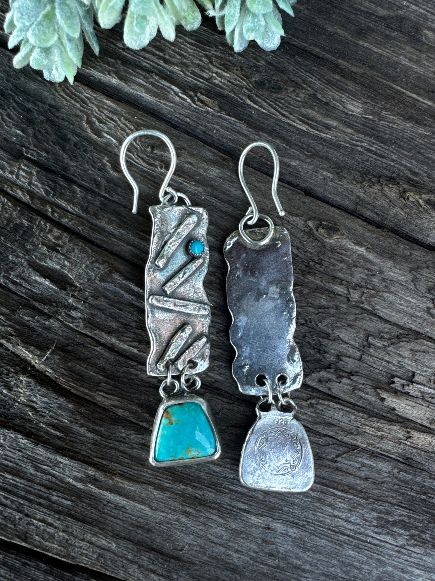 Kissin Cousins Turquoise And Sterling Drop Dangle Earrings