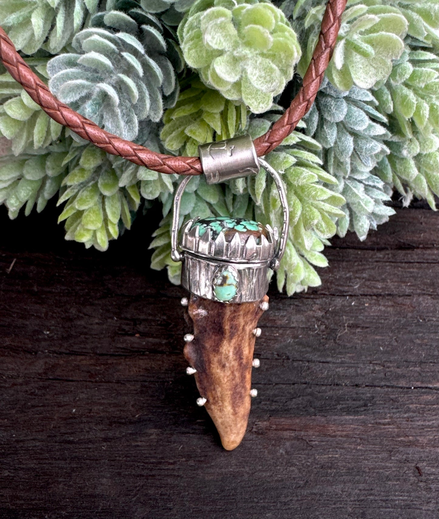 Turquoise And Sterling Antler Pendant