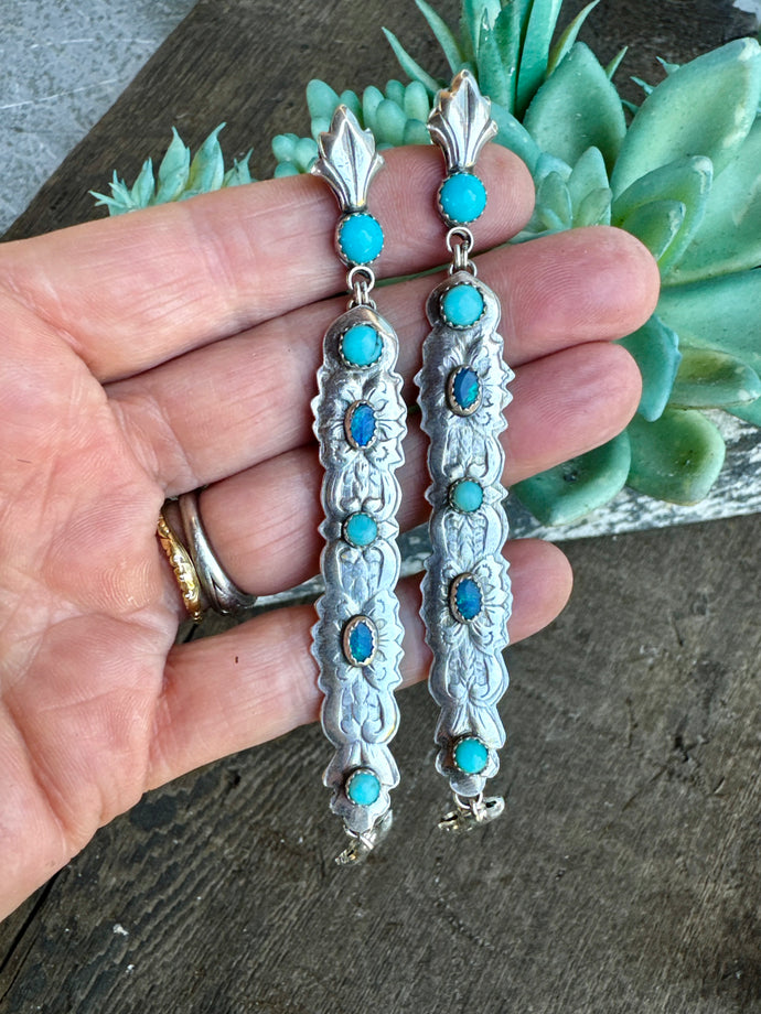 Turquoise And Blue Opal Earrings