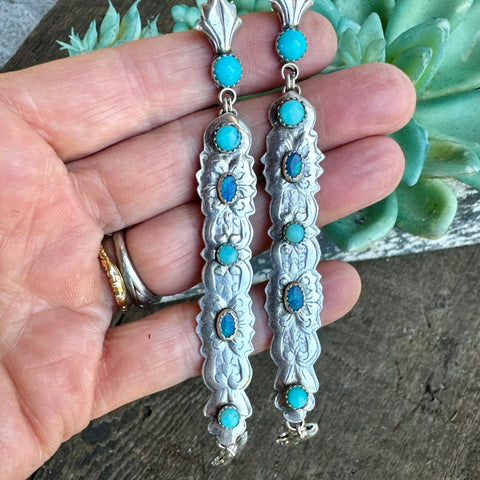 Turquoise And Blue Opal Earrings