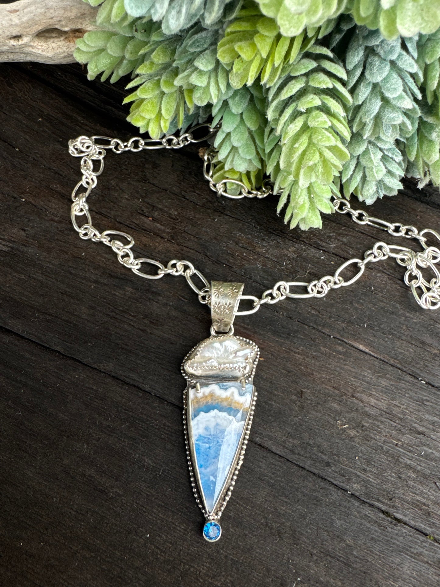 Blue Sky Agate, Pearl And topaz Cloud Necklace