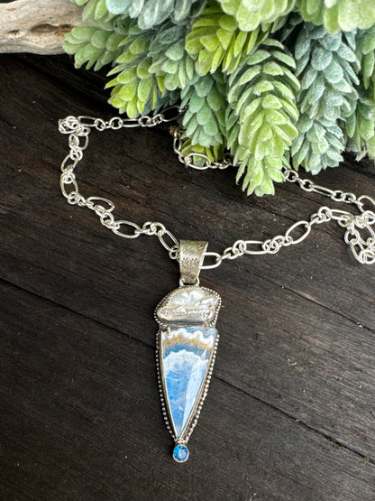 Blue Sky Agate, Pearl And topaz Cloud Necklace