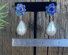Load image into Gallery viewer, Australian Blue Opal Doublets And Freshwater Pearl Drop Earrings In Sterling Silver
