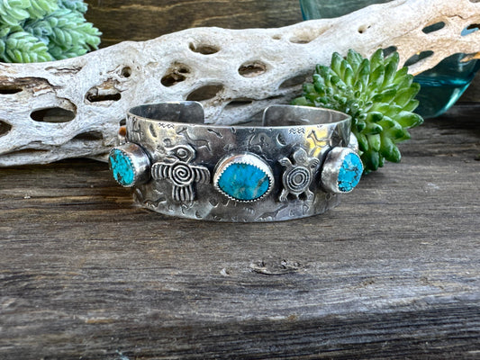 Kingman Turquoise 5 Stone Petroglyph Cuff
