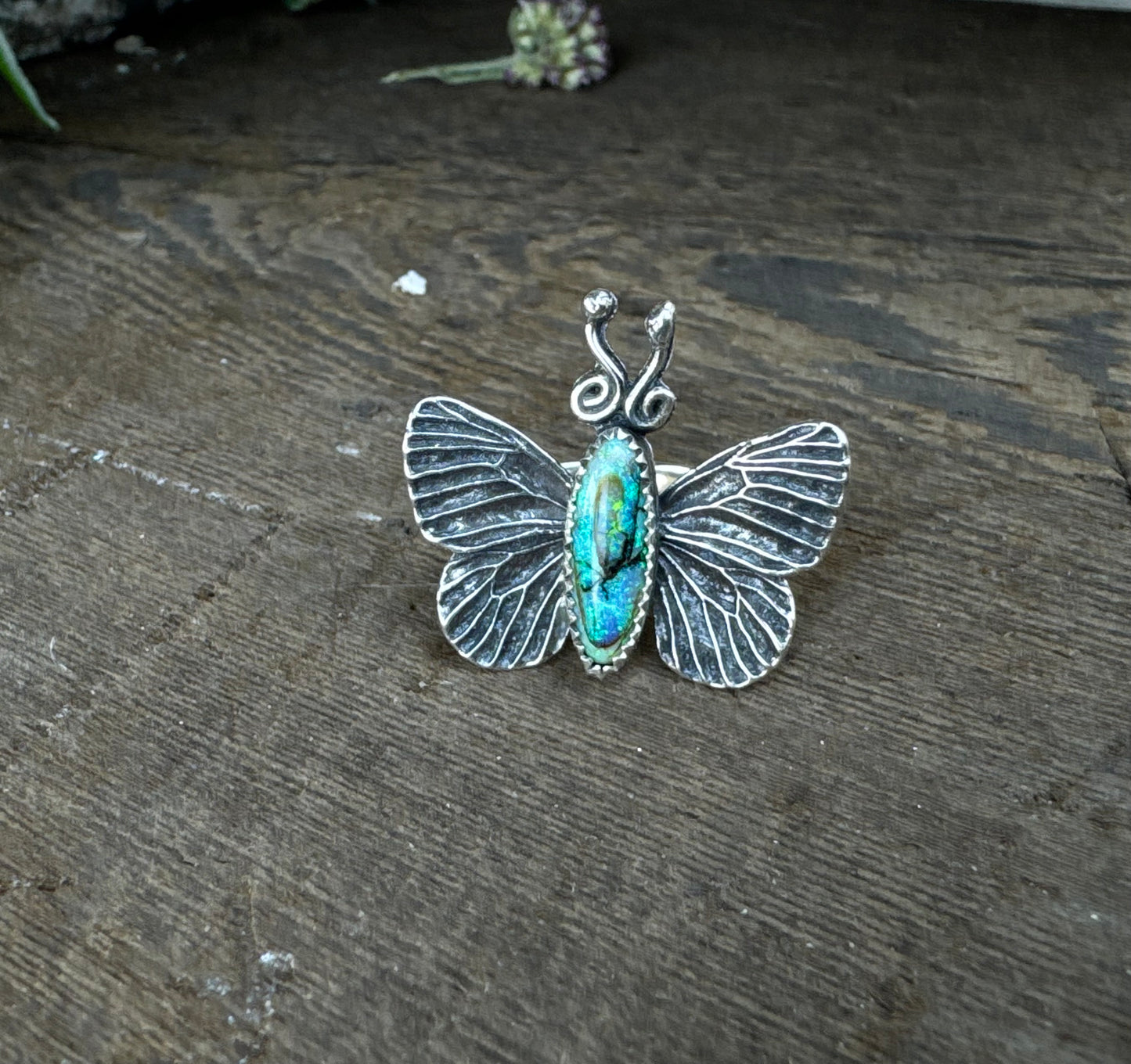 Sterling Opal Butterfly Ring