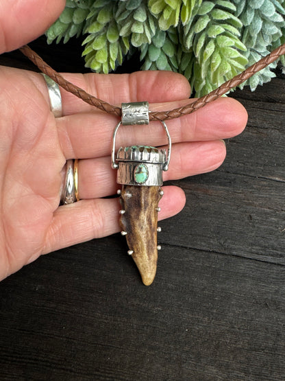 Turquoise And Sterling Antler Pendant