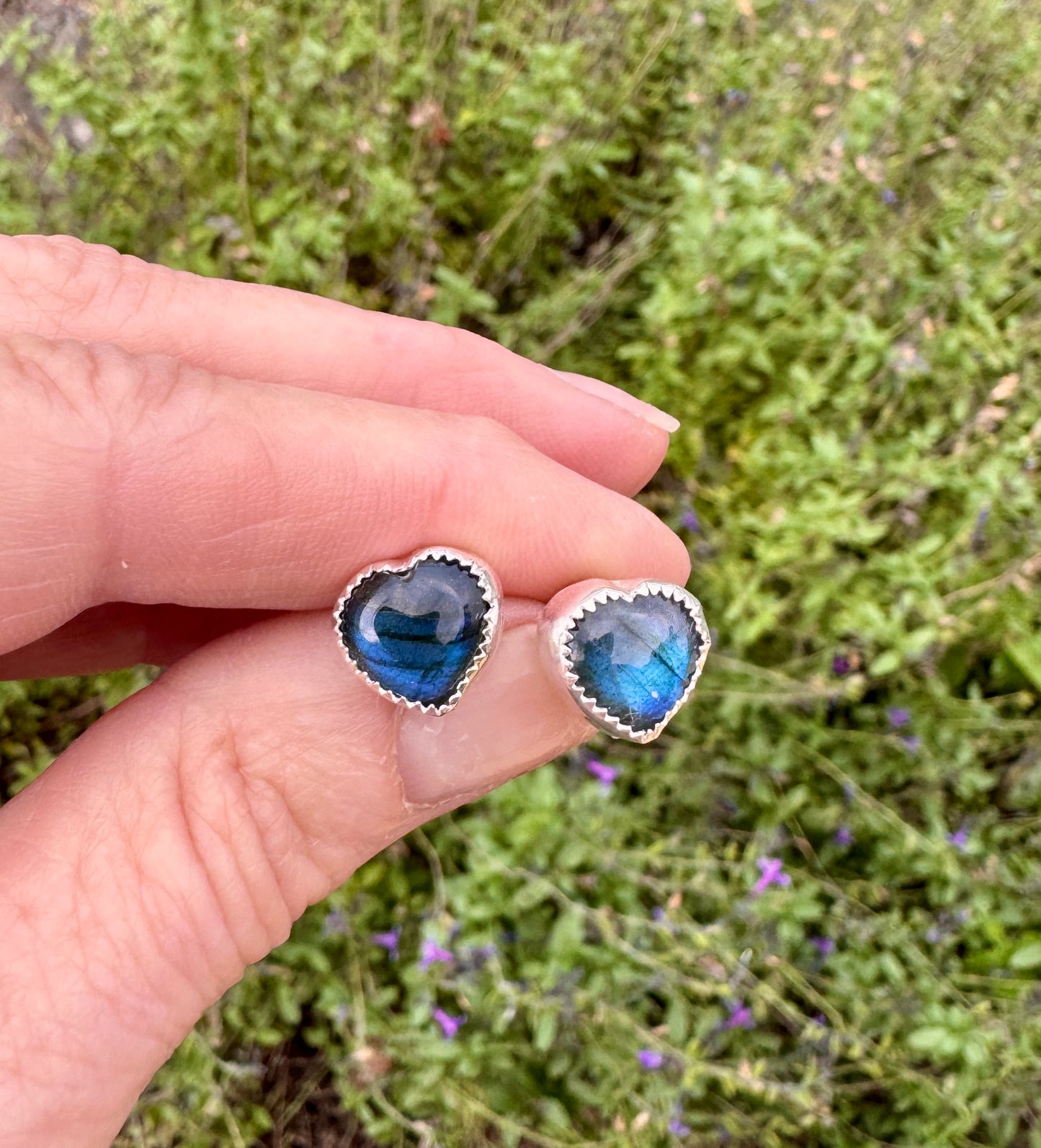The Love Earrings - Blue Labradorite Heart And Sterling Studs