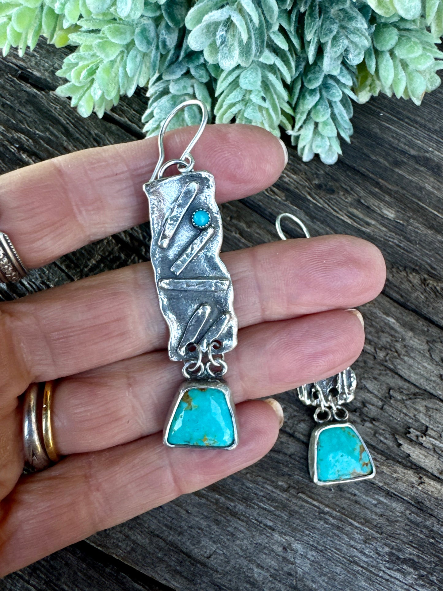 Kissin Cousins Turquoise And Sterling Drop Dangle Earrings